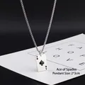 Collar de plata con colgante de As de Picas de 2x3cm en cadena de perlas cuadradas - As de Picas / 70cm