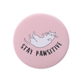 Pink cat tinplate badge with Stay Pawsitive slogan for bags and clothing decoration - Pink White Cat