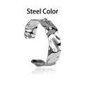 Polished steel open bangle with unique water wave hammered texture in silver tone - Steel