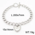 Silver stainless steel OT buckle chain bracelet with heart charm 200mm length - Silver Bracelet (KB183141-Z)