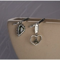 Asymmetric silver earrings with dark green heart charms and delicate pearl beads - Asymmetric Silver Metal Dark Green Heart Gemstone Earrings(ED1576)