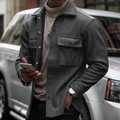 Slim fit men's winter jacket in dark grey wool blend with chest pockets and button front - S / Dark Gray