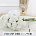 Artificial white tea rose bouquet with realistic petals for wedding and home decor - One Bundle Tea Roses / White
