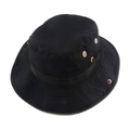 Detailed side view of black tactical boonie hat with metal eyelets and webbing trim - One Size / Black