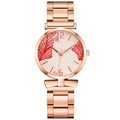 Dettaglio dell'orologio da donna in oro rosa con motivo di foglie di palma rosse sul quadrante - Solo Orologio Rosso