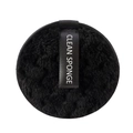 Black microfiber cleansing sponge with ribbon handle and white Clean Sponge text - 12cm / Black