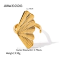 Golden stainless steel ring featuring a ginkgo leaf design with detailed textures - Ginkgo Leaf Shaped Ring (JDRW2305003)
