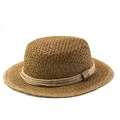 Sombrero de paja de copa plana con cuerda de cáñamo decorativa y hebilla de cuero - M (56-58cm) / Caqui