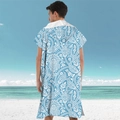 Blue paisley hooded beach poncho made of quick-dry microfiber fabric for men - Pullover Style - Blue Paisley