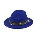 Royal blue wool fedora hat with bohemian style woven band and turquoise charms - 16-Royal Blue