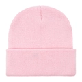 Classic light pink knitted beanie hat with a double-layer cuffed design for winter warmth - One Size / Pink