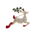 Sparkling Christmas reindeer brooch with white rhinestones and green enamel accents - Running Reindeer