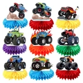 Set of 9 colorful monster truck honeycomb centerpieces for birthday party table decor - Honeycomb Centerpieces 9Pcs