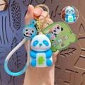 Cute blue panda keychain with Mahjong tile and glowing LED light feature on a strap - Fortune Light Panda - Blue