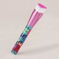 Detailed view of an angled foundation brush with pink ombre bristles and floral handle - Heart Shaped (Rose Red Tube Floral Handle)