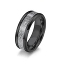 Anillo de hombre en acero de titanio con acabado negro e incrustación de meteorito - US 6 / Negro