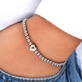 Detail of silver beaded heart bracelet with letter F charm worn on wrist for fashion - Letter F-Heart Pendant (6197202HB) / Silver