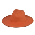 Close-up of thick orange wool fedora hat with wide brim and structured crown - Adult 57-60cm / Orange