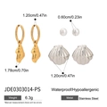Waterproof stainless steel earring set with gold shell charms and silver studs - Shell Round Bead Mixed Color Set(JDE0303014-PS)