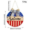 30cm USA Independence Day wooden welcome sign with flag pattern and burlap bow decoration - 3D Style With Bow