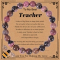 Natural agate and quartz beaded bracelet with a zircon bee charm and gift card - Rhodonite