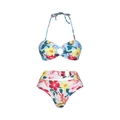 Bikini deux pièces à imprimé floral tropical avec détails d'anneaux blancs décoratifs - S / Ensemble bikini licou