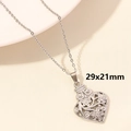 Polished silver heart pendant with floral filigree pattern and measurement 29x21mm - Silver Hollow Floral Heart (S1054-S)