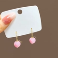 Elegant peach-shaped pink drop earrings with gold hooks and white zircon stones - Pink Peach Zirconia Ear Hooks