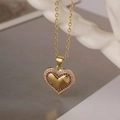 18K gold plated heart pendant necklace featuring pink and white sparkling crystals - Pink Purple Gemstone Style