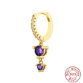S925 sterling silver huggie earrings with double round purple zircon pendants in gold finish - #1 Purple Zirconia - Single / Gold with Purple Zirconia
