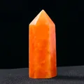 Natural sunstone crystal point with hexagonal pillar cut and bright orange mineral texture - Sunstone / Single Point 6-7cm