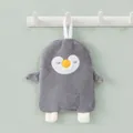 Cute gray penguin hanging hand towel in soft absorbent coral fleece, 25x28cm size - Gray