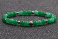 6mm green tiger eye stone stretch bracelet with polished silver spacer beads - 6MM Dark Green