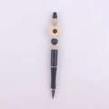 Detail of beaded pen featuring beige sunflower silicone charms and rhinestone spacers - Black Grey Brown Daisy
