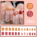 Short press-on nail kit featuring orange and strawberry fruit patterns for women - Fruit Theme Orange Strawberry Style (D853-With Glue)