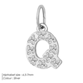 Silver letter Q pendant with cubic zirconia inlay for DIY jewelry projects 6.5-7mm - Q-Silver