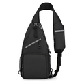 Bolso de pecho negro impermeable con correa acolchada y mini bolsillo para accesorios - Negro