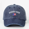 Berretto da baseball in cotone lavato blu scuro con bandiera e testo di Porto Rico - Blu Notte