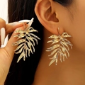 Luxurious gold monstera leaf earrings with brushed metal texture and hollow design - Gold Hollow Large Leaf (M-441)