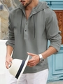 Men's dark grey hooded shirt featuring cotton-linen texture and casual buttoned neckline - S / Gray