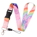 Regenboog lanyard met wolkenpatroon en stevige metalen karabijnhaak voor pasjes - Regenboog Lucky Day / Alleen Lanyard