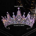 Purple crystal bridal tiara with rhinestones, 8cm height and 33.5cm arc length measurements - AB Color