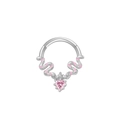 Silver heart nose ring hoop with pink enamel wave pattern and pink gemstone drop - Enamel Pink Heart / Silver