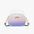 Rainbow gradient crossbody bag with quilted diamond pattern and metallic gold letter label - Purple