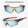 Cycling sunglasses in bright black frame with gold mirror lenses and red anti-slip tips - Glossy Black Red Temples (Gold Mirror)