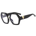 Montatura occhiali esagonale nera oversize con elegante dettaglio in metallo a V - Nero Lucido