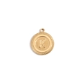 18K gold plated striped round pendant with embossed letter K in stainless steel - Letter K / Gold