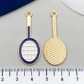 Pendentif raquette de tennis doré et bleu foncé en émail pour bijoux DIY - Raquette de Badminton Blanche (21728)