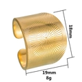 Wide 18k gold plated stainless steel ring with radial texture and size dimensions - Adjustable Open / Gold