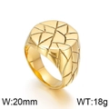 Minimalist golden stainless steel signet ring featuring geometric cracked texture - US 7